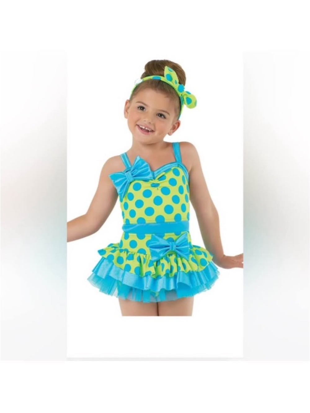 Girls Polka Dot Ruffle Dance Costume - Green & Blue